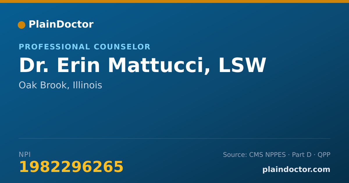 Shareable card for Erin Mattucci, LSW - Professional Counselor, Oak Brook, IL