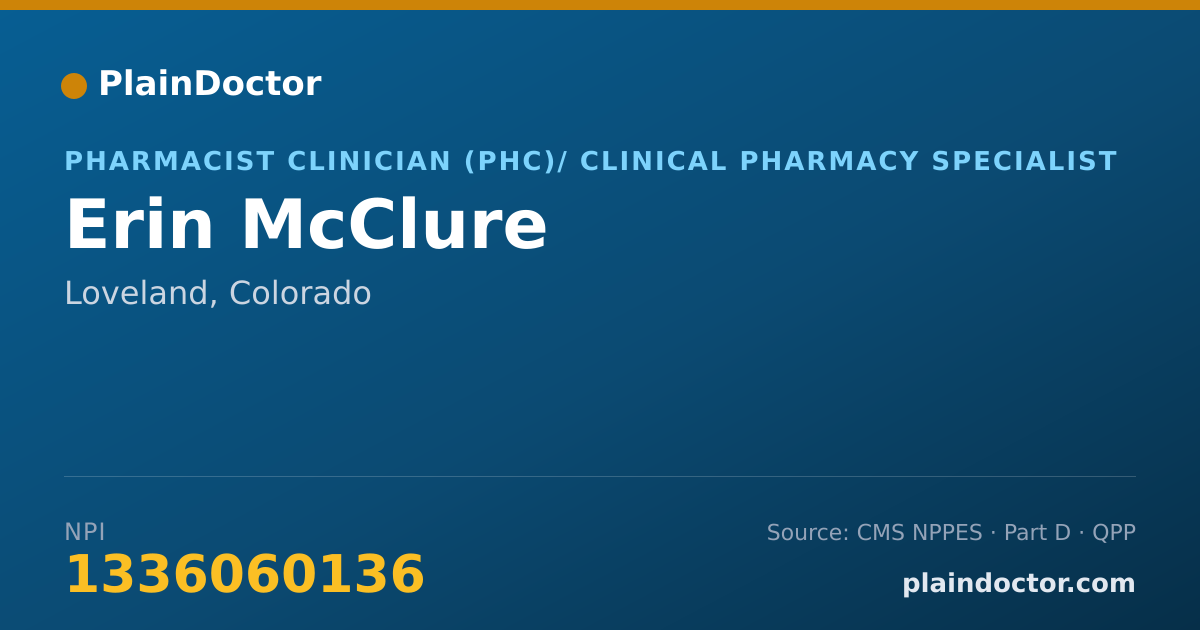 Shareable card for Erin McClure - Pharmacist Clinician (PhC)/ Clinical Pharmacy Specialist, Loveland, CO