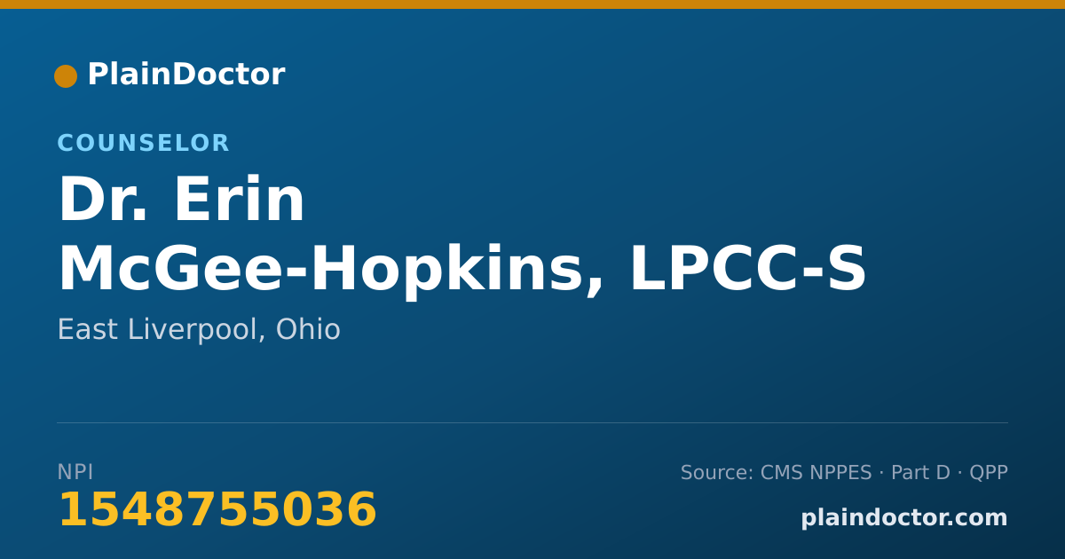 Shareable card for Erin McGee-Hopkins, LPCC-S - Counselor, East Liverpool, OH