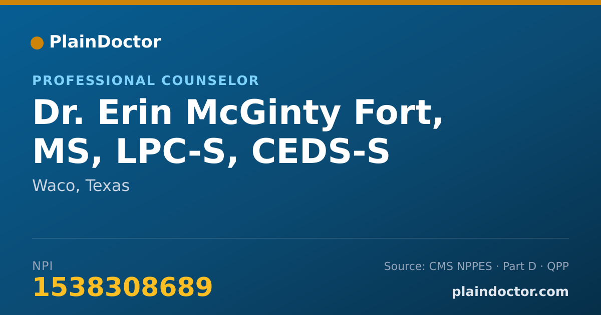 Shareable card for Erin McGinty Fort, MS, LPC-S, CEDS-S - Professional Counselor, Waco, TX