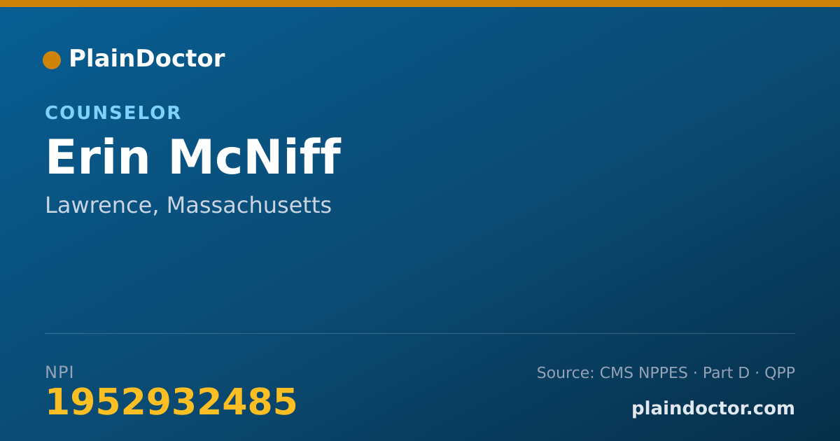 Shareable card for Erin McNiff - Counselor, Lawrence, MA