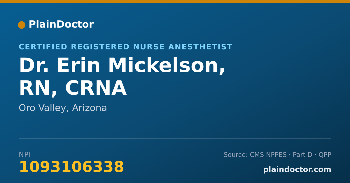 Shareable card for Erin Mickelson, RN, CRNA - Certified Registered Nurse Anesthetist, Oro Valley, AZ