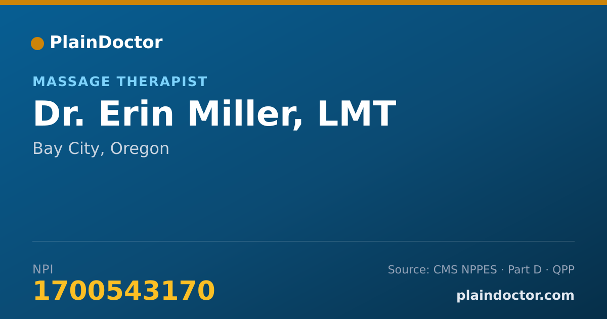 Shareable card for Erin Miller, LMT - Massage Therapist, Bay City, OR