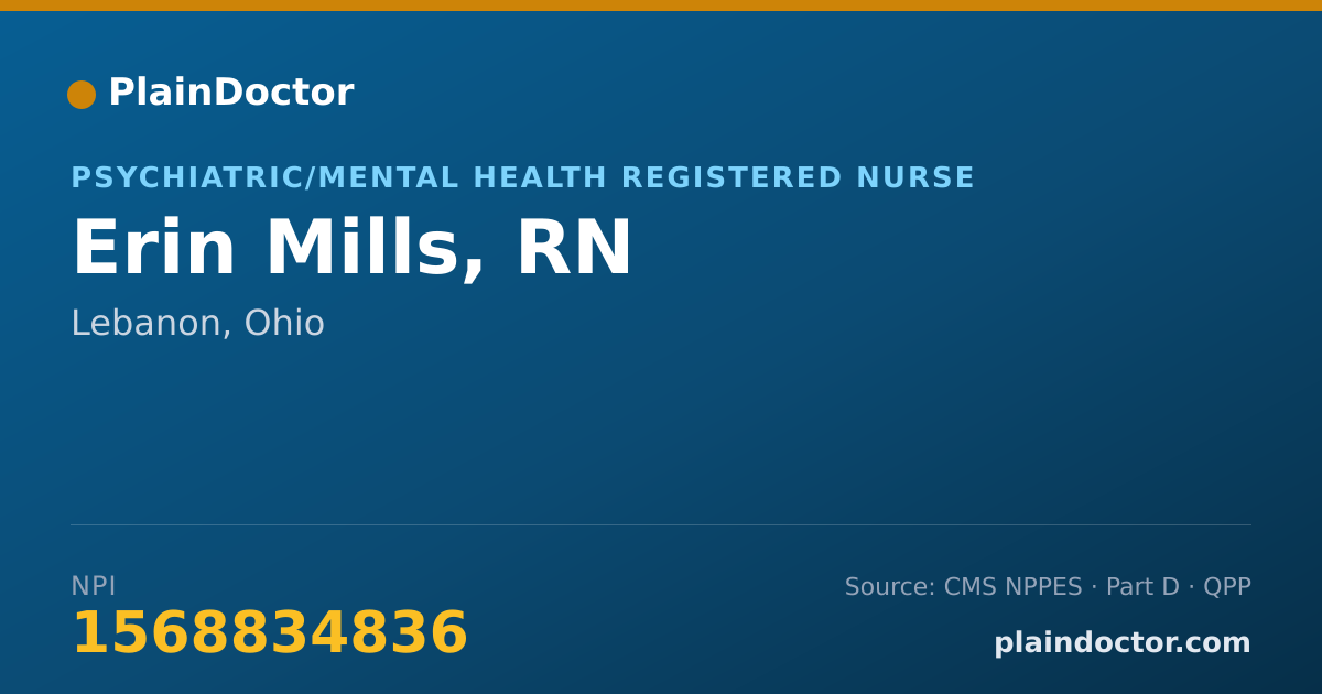 Shareable card for Erin Mills, RN - Psychiatric/Mental Health Registered Nurse, Lebanon, OH