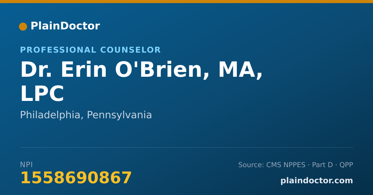 Shareable card for Erin O'Brien, MA, LPC - Professional Counselor, Philadelphia, PA