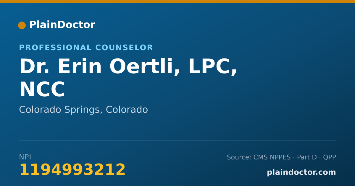 Shareable card for Erin Oertli, LPC, NCC - Professional Counselor, Colorado Springs, CO