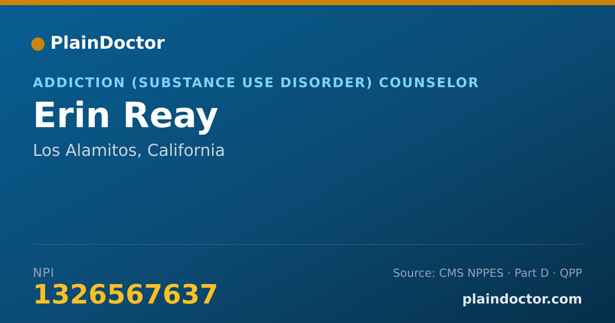 Shareable card for Erin Reay - Addiction (Substance Use Disorder) Counselor, Los Alamitos, CA