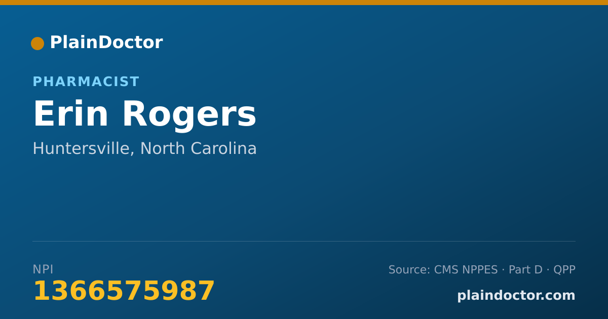 Shareable card for Erin Rogers - Pharmacist, Huntersville, NC