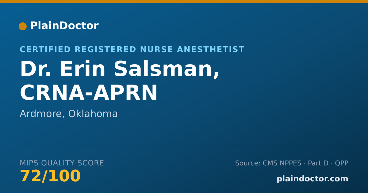 Shareable card for Erin Salsman, CRNA-APRN - Certified Registered Nurse Anesthetist, Ardmore, OK
