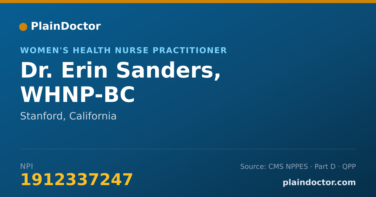 Shareable card for Erin Sanders, WHNP-BC - Women's Health Nurse Practitioner, Stanford, CA