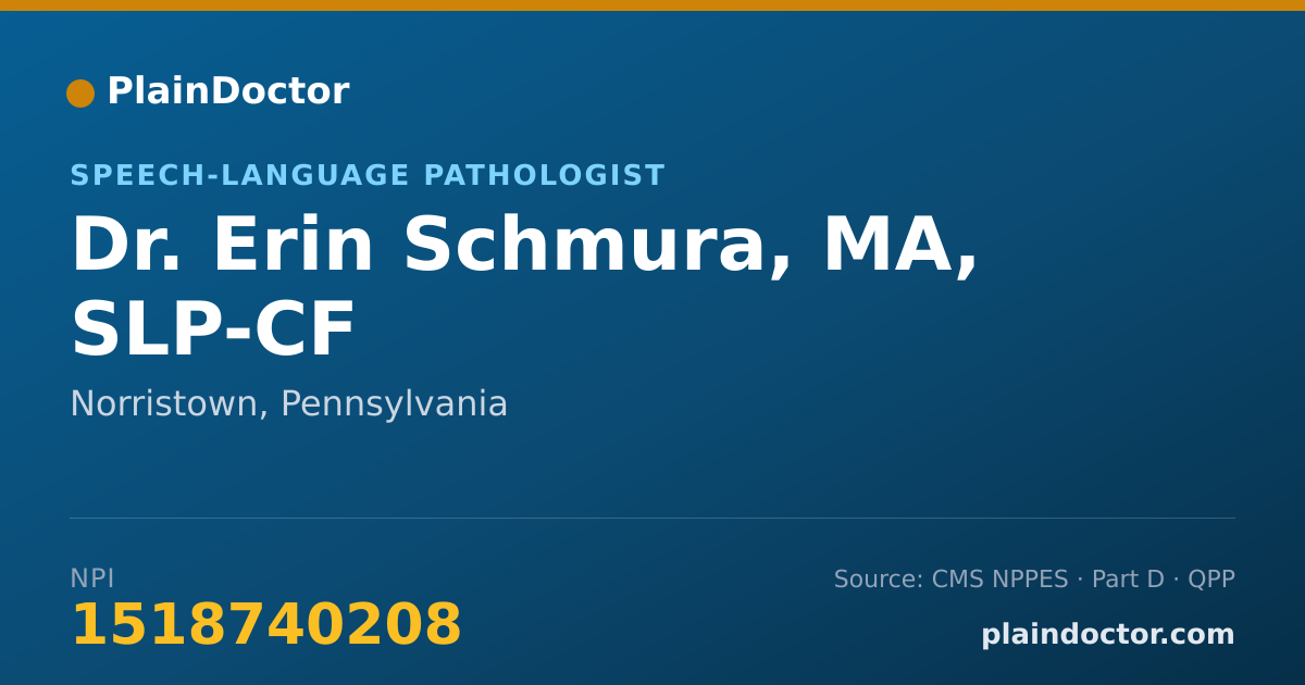 Shareable card for Erin Schmura, MA, SLP-CF - Speech-Language Pathologist, Norristown, PA