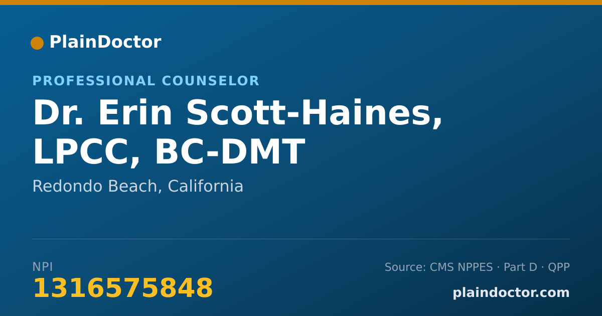 Shareable card for Erin Scott-Haines, LPCC, BC-DMT - Professional Counselor, Redondo Beach, CA