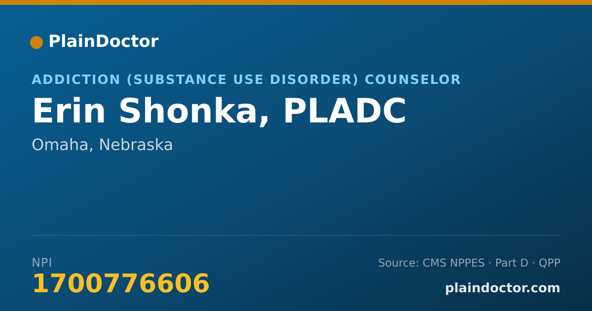 Shareable card for Erin Shonka, PLADC - Addiction (Substance Use Disorder) Counselor, Omaha, NE