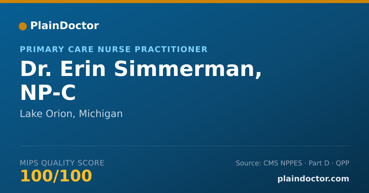 Shareable card for Erin Simmerman, NP-C - Primary Care Nurse Practitioner, Lake Orion, MI