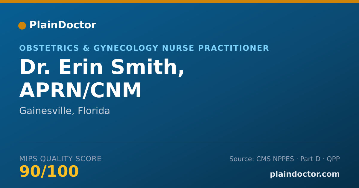 Shareable card for Erin Smith, APRN/CNM - Obstetrics & Gynecology Nurse Practitioner, Gainesville, FL