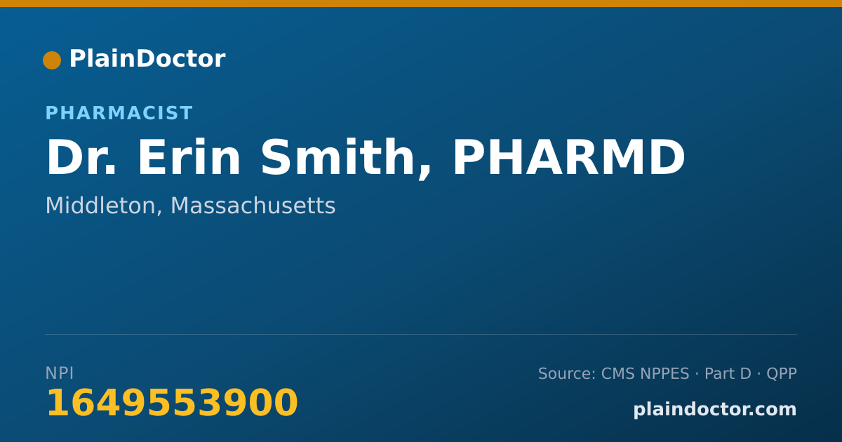 Shareable card for Erin Smith, PHARMD - Pharmacist, Middleton, MA