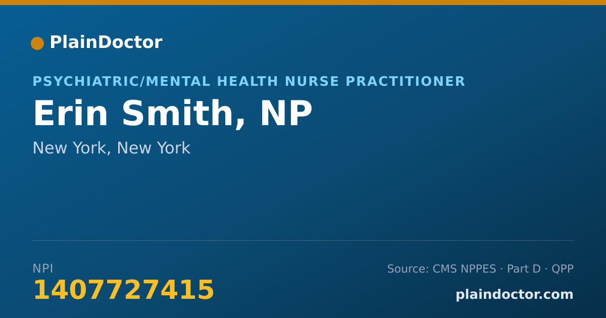 Shareable card for Erin Smith, NP - Psychiatric/Mental Health Nurse Practitioner, New York, NY
