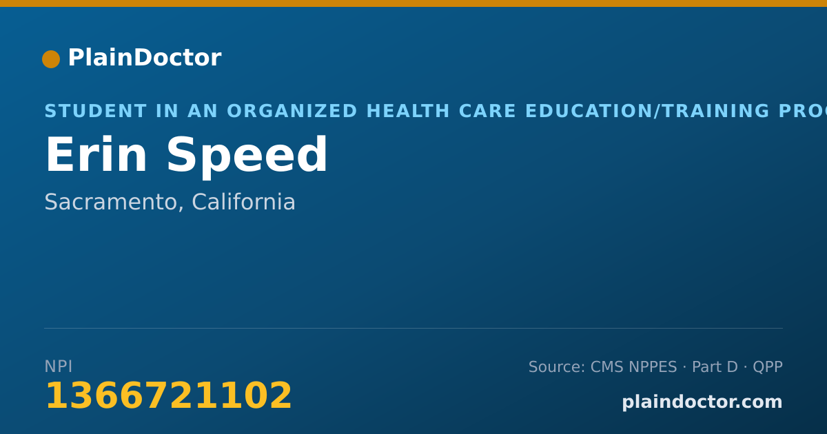 Shareable card for Erin Speed - Student in an Organized Health Care Education/Training Program, Sacramento, CA