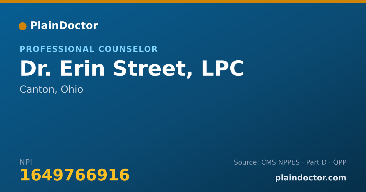 Shareable card for Erin Street, LPC - Professional Counselor, Canton, OH