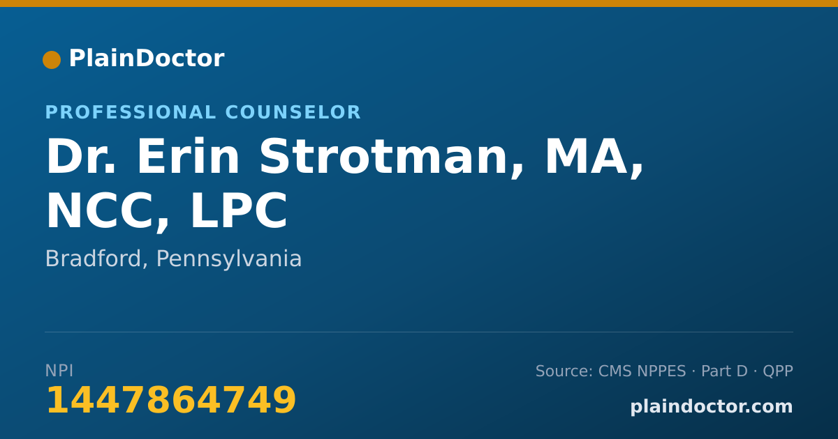 Shareable card for Erin Strotman, MA, NCC, LPC - Professional Counselor, Bradford, PA