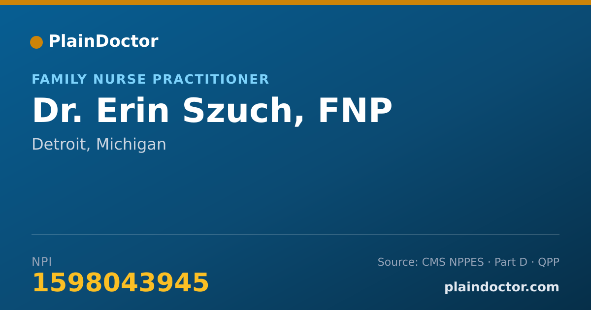 Shareable card for Erin Szuch, FNP - Family Nurse Practitioner, Detroit, MI