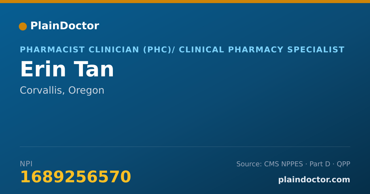 Shareable card for Erin Tan - Pharmacist Clinician (PhC)/ Clinical Pharmacy Specialist, Corvallis, OR