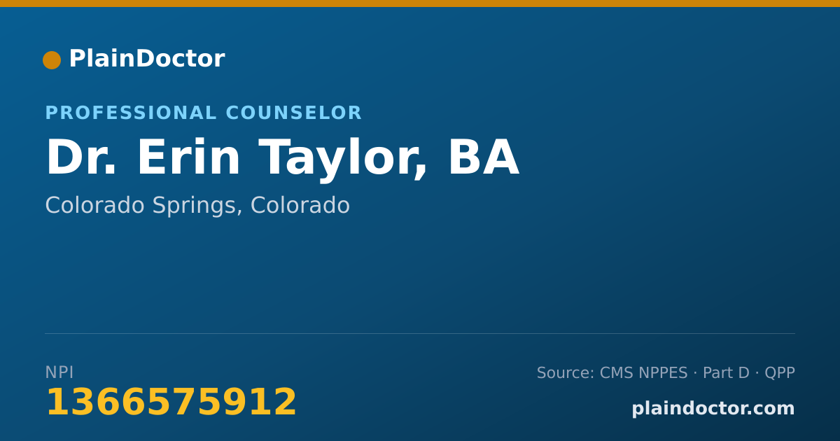 Shareable card for Erin Taylor, BA - Professional Counselor, Colorado Springs, CO