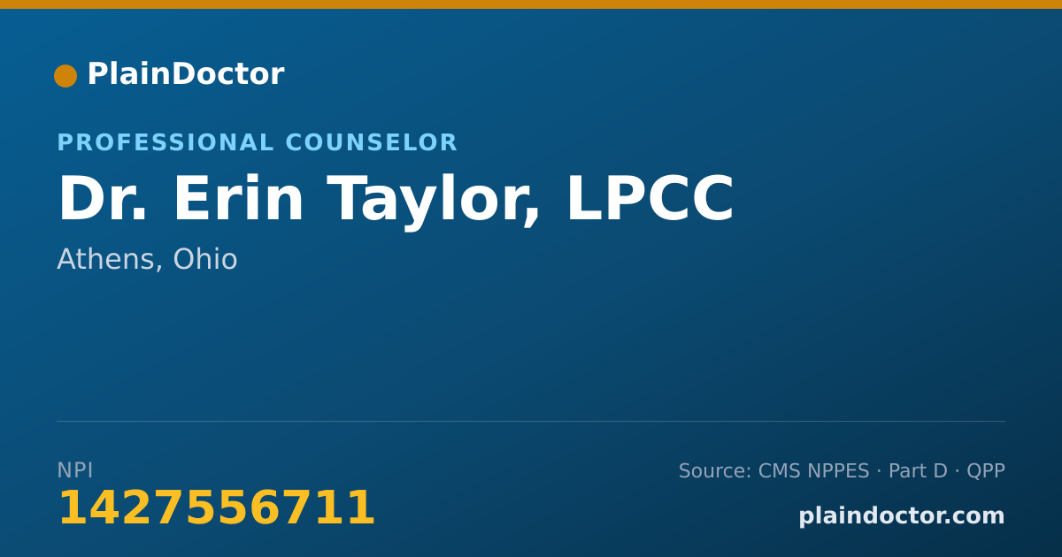 Shareable card for Erin Taylor, LPCC - Professional Counselor, Athens, OH
