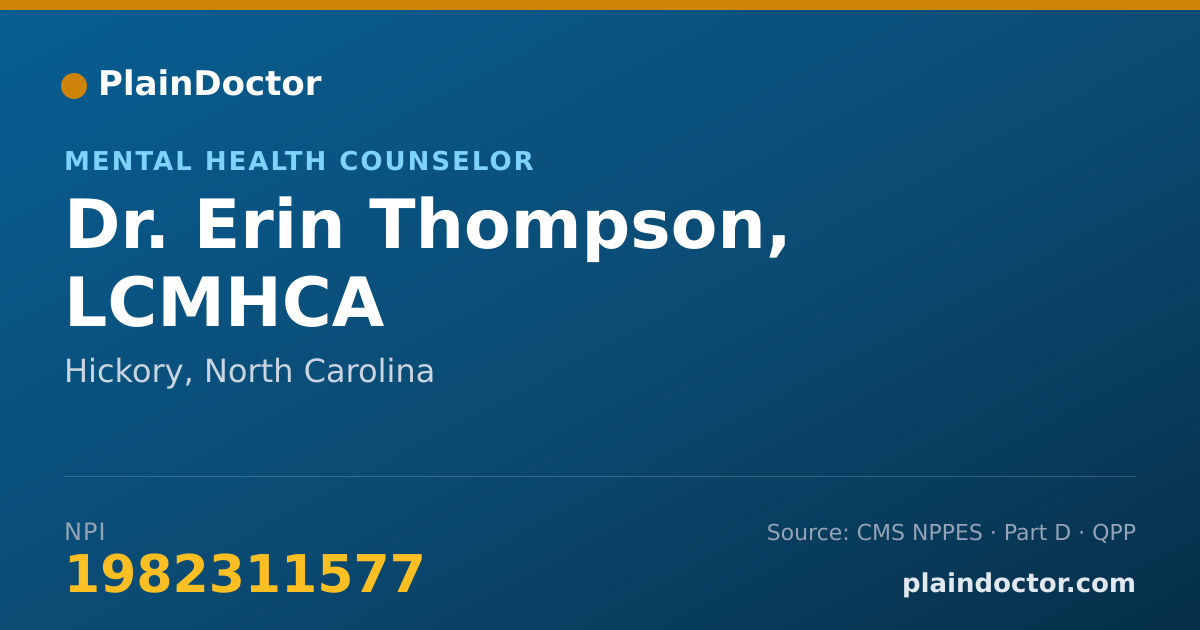 Shareable card for Erin Thompson, LCMHCA - Mental Health Counselor, Hickory, NC