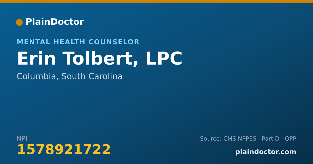 Shareable card for Erin Tolbert, LPC - Mental Health Counselor, Columbia, SC