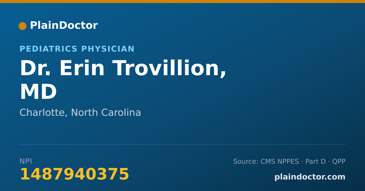 Shareable card for Erin Trovillion, MD - Pediatrics Physician, Charlotte, NC
