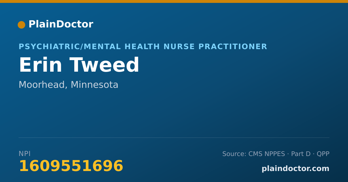 Shareable card for Erin Tweed - Psychiatric/Mental Health Nurse Practitioner, Moorhead, MN