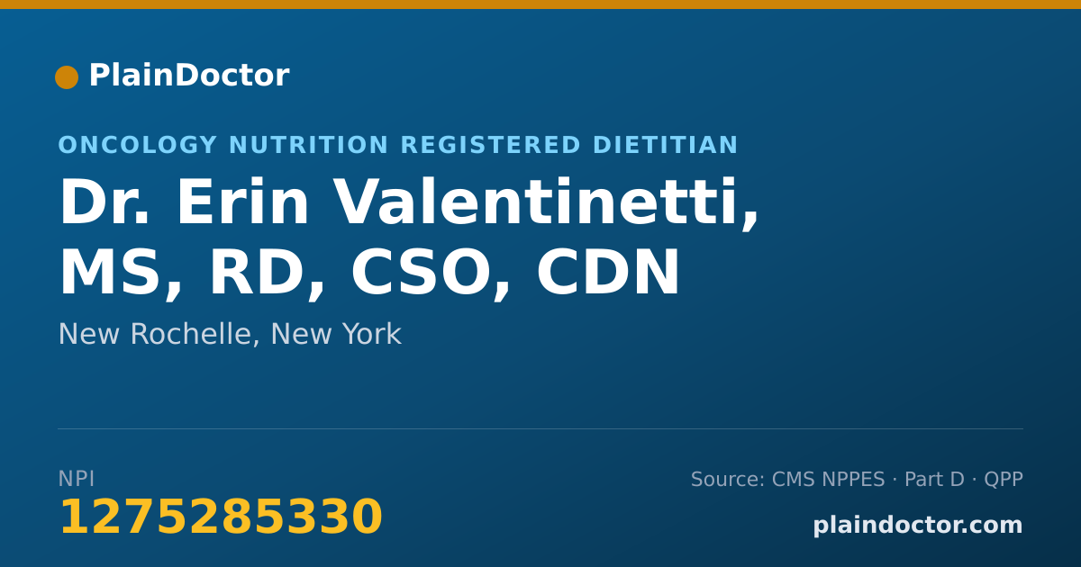 Shareable card for Erin Valentinetti, MS, RD, CSO, CDN - Oncology Nutrition Registered Dietitian, New Rochelle, NY