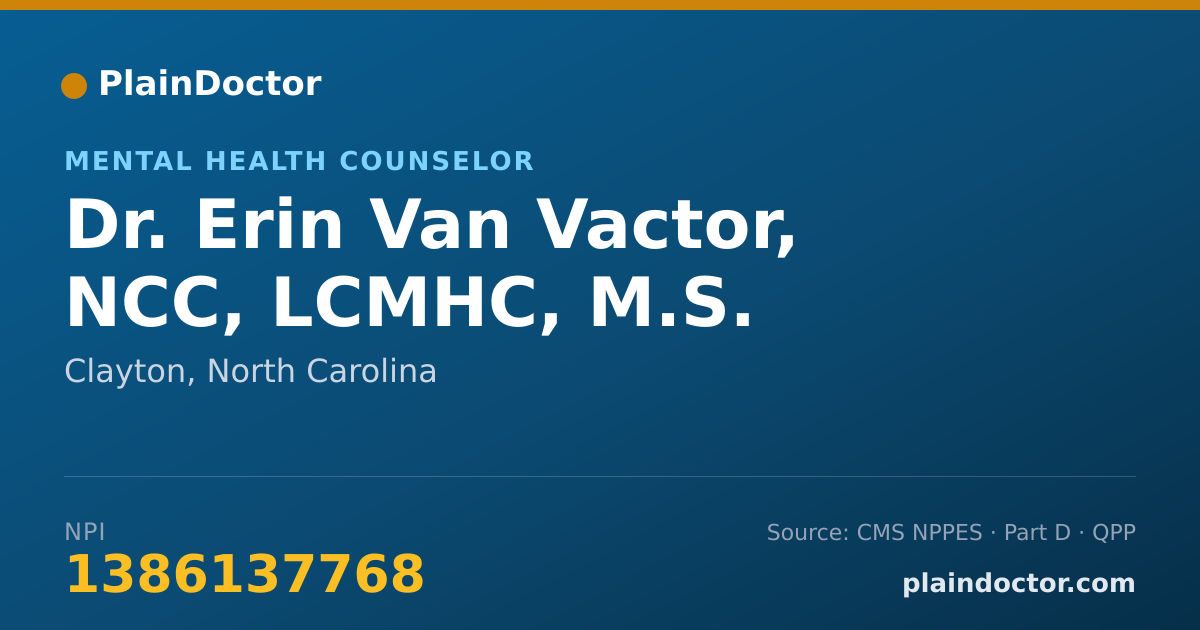 Shareable card for Erin Van Vactor, NCC, LCMHC, M.S. - Mental Health Counselor, Clayton, NC
