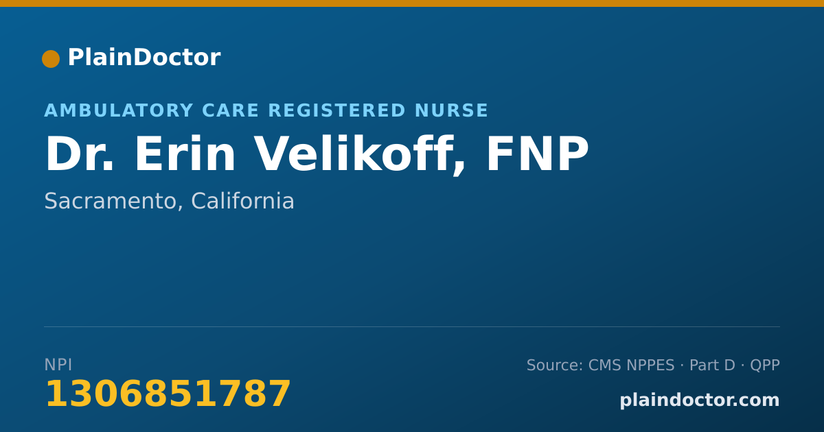 Shareable card for Erin Velikoff, FNP - Ambulatory Care Registered Nurse, Sacramento, CA