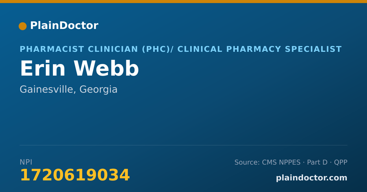 Shareable card for Erin Webb - Pharmacist Clinician (PhC)/ Clinical Pharmacy Specialist, Gainesville, GA