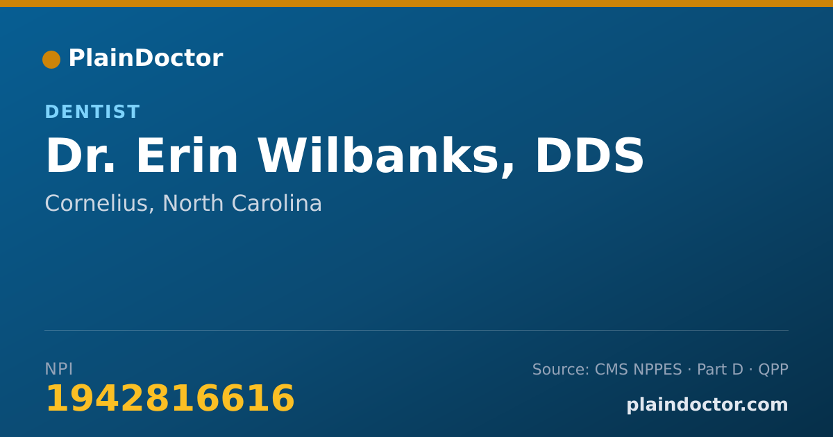 Shareable card for Erin Wilbanks, DDS - Dentist, Cornelius, NC