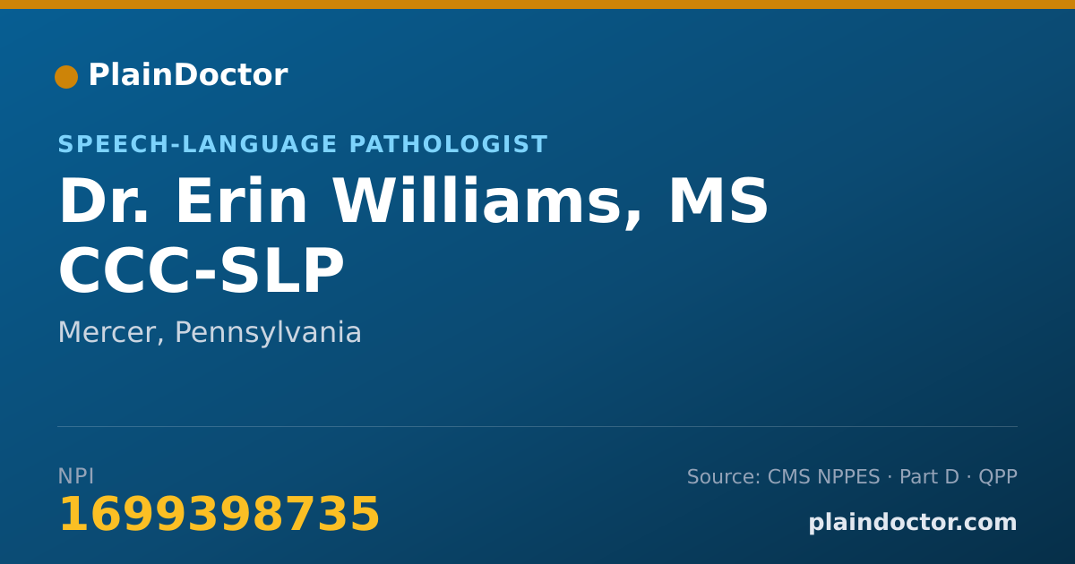 Shareable card for Erin Williams, MS CCC-SLP - Speech-Language Pathologist, Mercer, PA