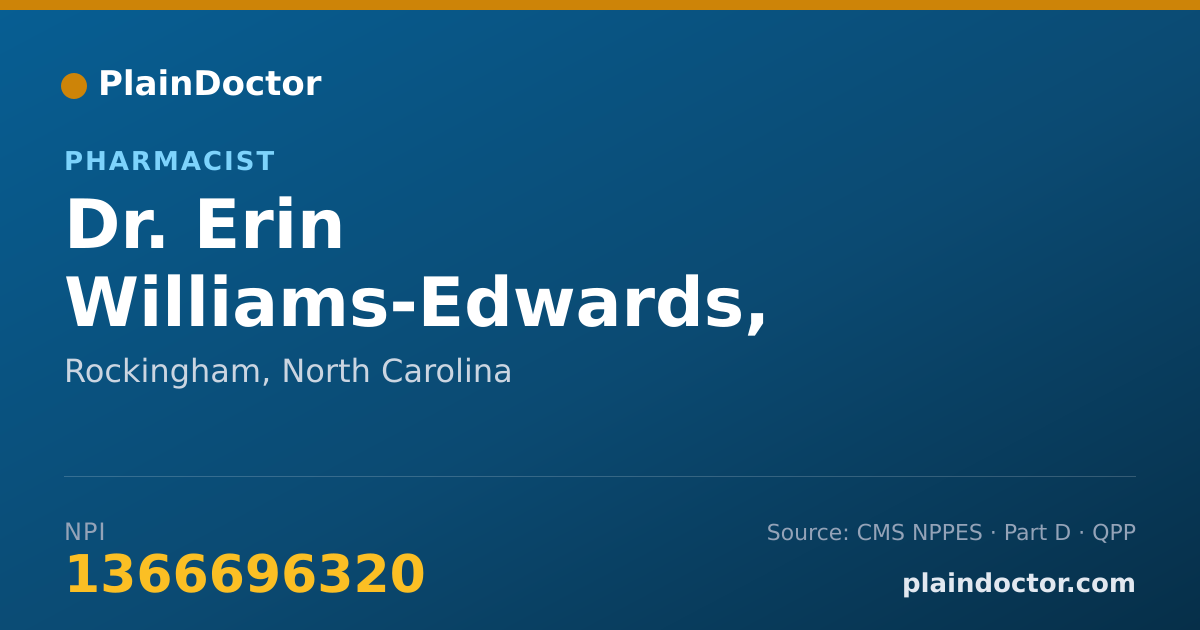 Shareable card for Erin Williams-Edwards, PHARM D - Pharmacist, Rockingham, NC