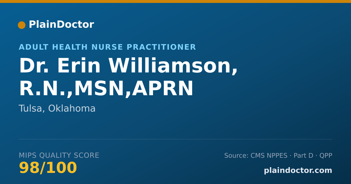 Shareable card for Erin Williamson, R.N.,MSN,APRN - Adult Health Nurse Practitioner, Tulsa, OK