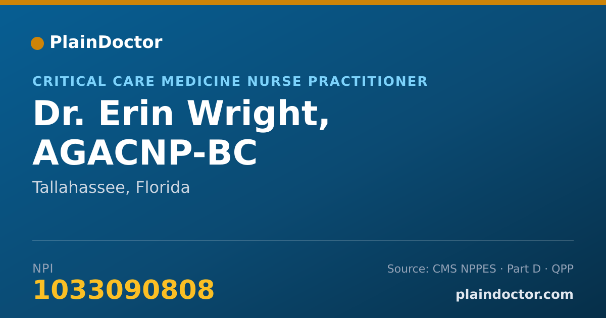 Shareable card for Erin Wright, AGACNP-BC - Critical Care Medicine Nurse Practitioner, Tallahassee, FL