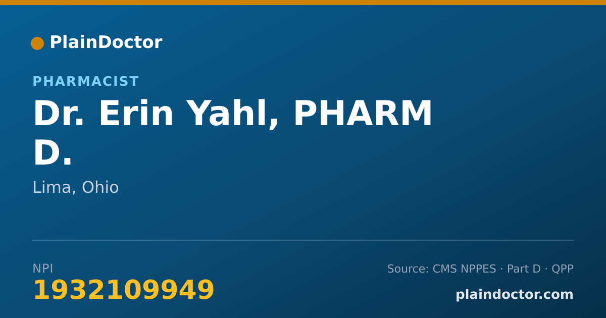Shareable card for Erin Yahl, PHARM D. - Pharmacist, Lima, OH
