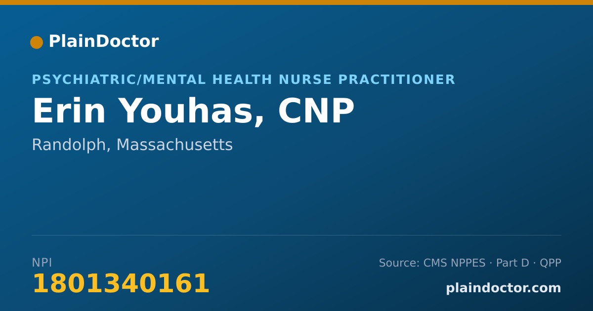 Shareable card for Erin Youhas, CNP - Psychiatric/Mental Health Nurse Practitioner, Randolph, MA