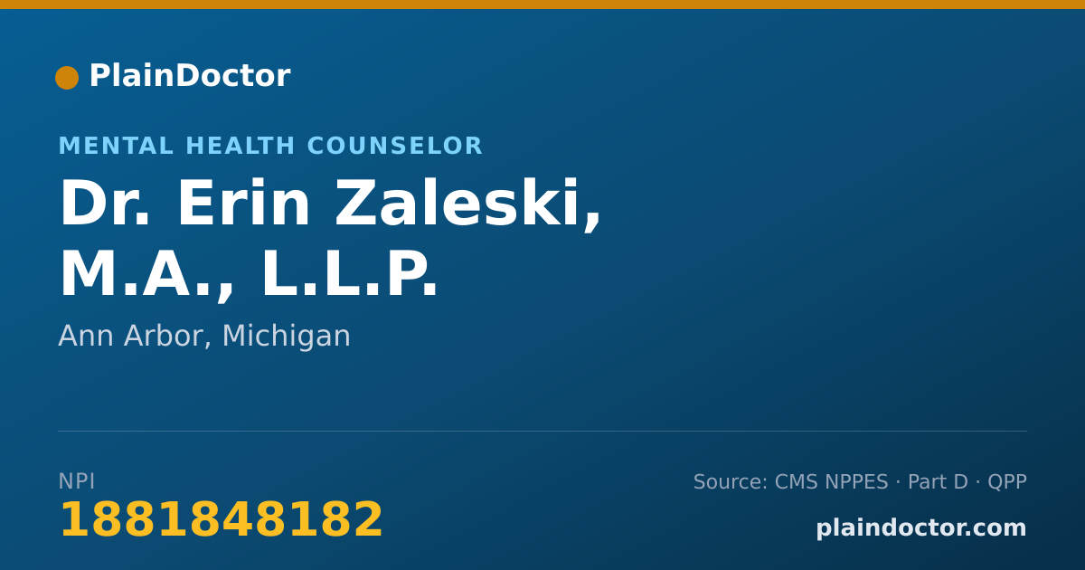 Shareable card for Erin Zaleski, M.A., L.L.P. - Mental Health Counselor, Ann Arbor, MI