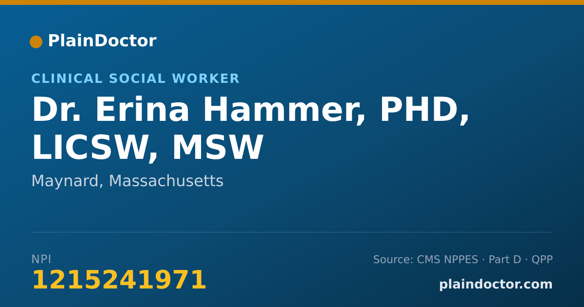 Shareable card for Erina Hammer, PHD, LICSW, MSW - Clinical Social Worker, Maynard, MA