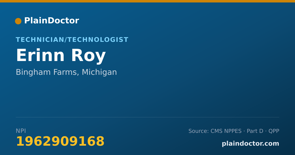 Shareable card for Erinn Roy - Technician/Technologist, Bingham Farms, MI