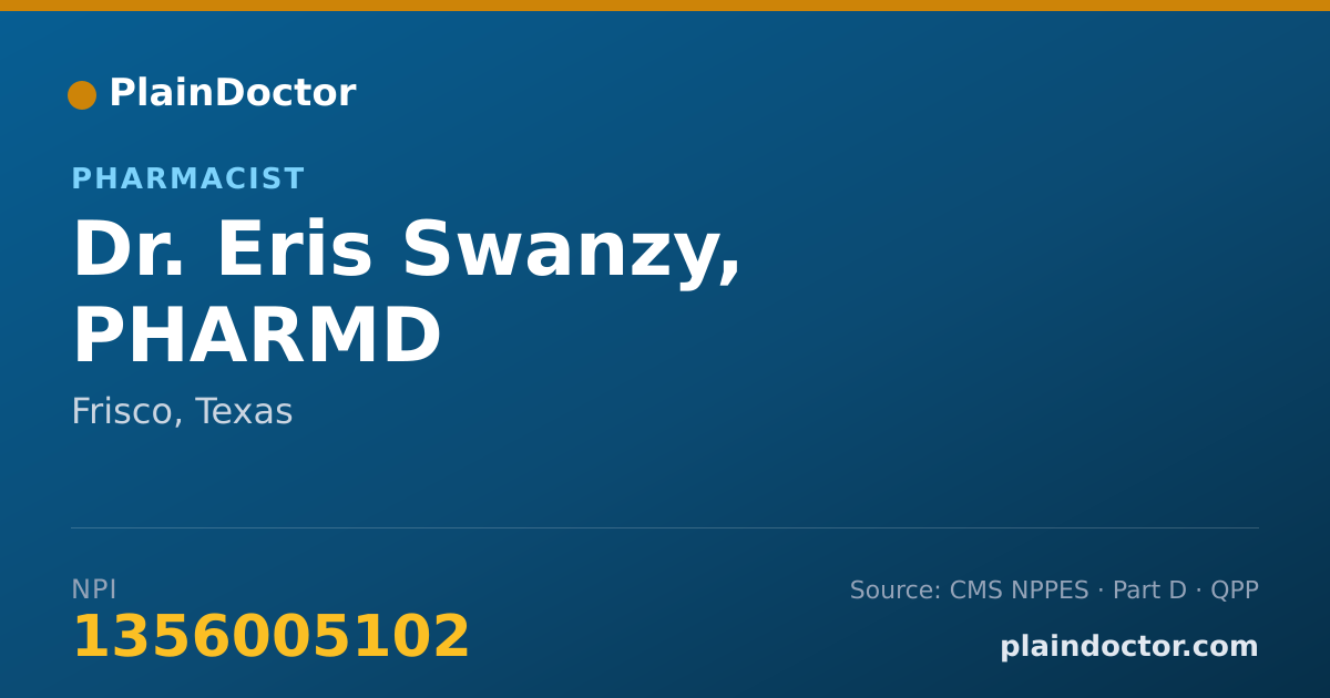 Shareable card for Eris Swanzy, PHARMD - Pharmacist, Frisco, TX