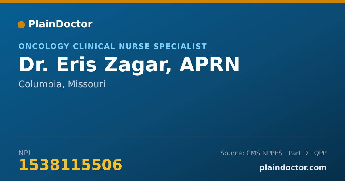 Shareable card for Eris Zagar, APRN - Oncology Clinical Nurse Specialist, Columbia, MO