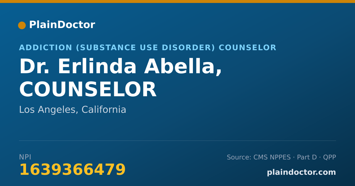 Shareable card for Erlinda Abella, COUNSELOR - Addiction (Substance Use Disorder) Counselor, Los Angeles, CA