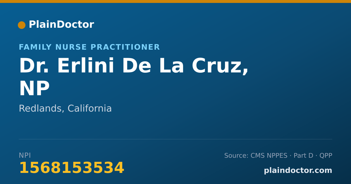 Shareable card for Erlini De La Cruz, NP - Family Nurse Practitioner, Redlands, CA